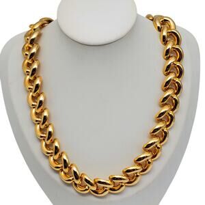 Chunky Gold Tone Link Necklace Layered Statement Chain Bold Boho Vintage 80s 90s